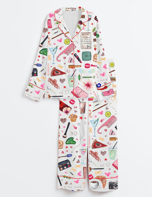 Women’s I'm Just A Girl Like Drinking Aperol Spritz Martini Bottle Vino Long Sleeve Satin Pajama Set