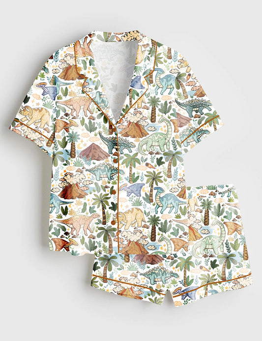 Women's Dinosaurs Short Sleeve Satin Pajama Set