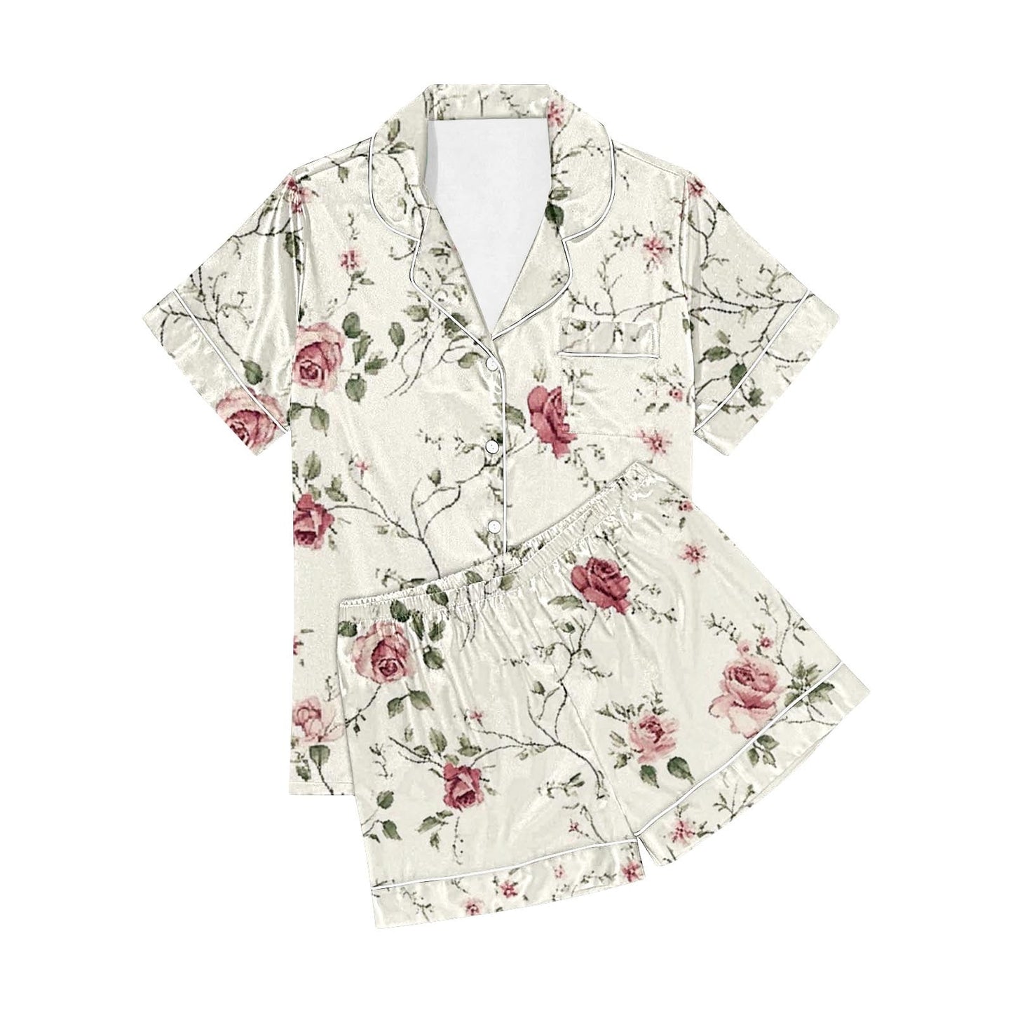 Oalirro Pajama for Women Set Two Piece Short Sleeve Button Down Pajamas Sets Summer Soft Lounge Sets for Women Sleepwear PJS