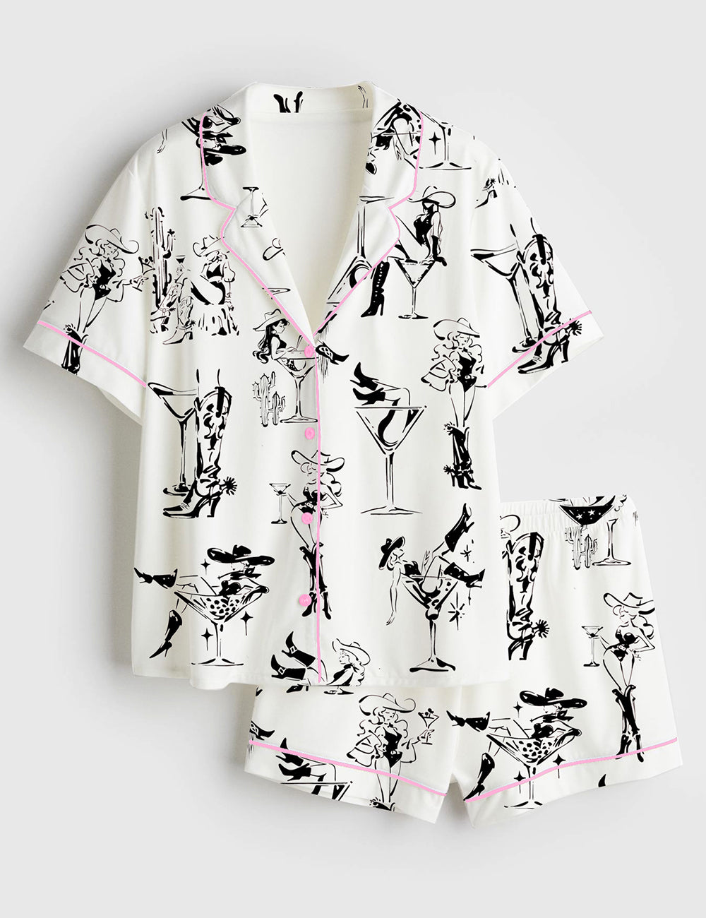 Women’s Western Cowgirl Cocktail Short Sleeve Satin Pajama Set
