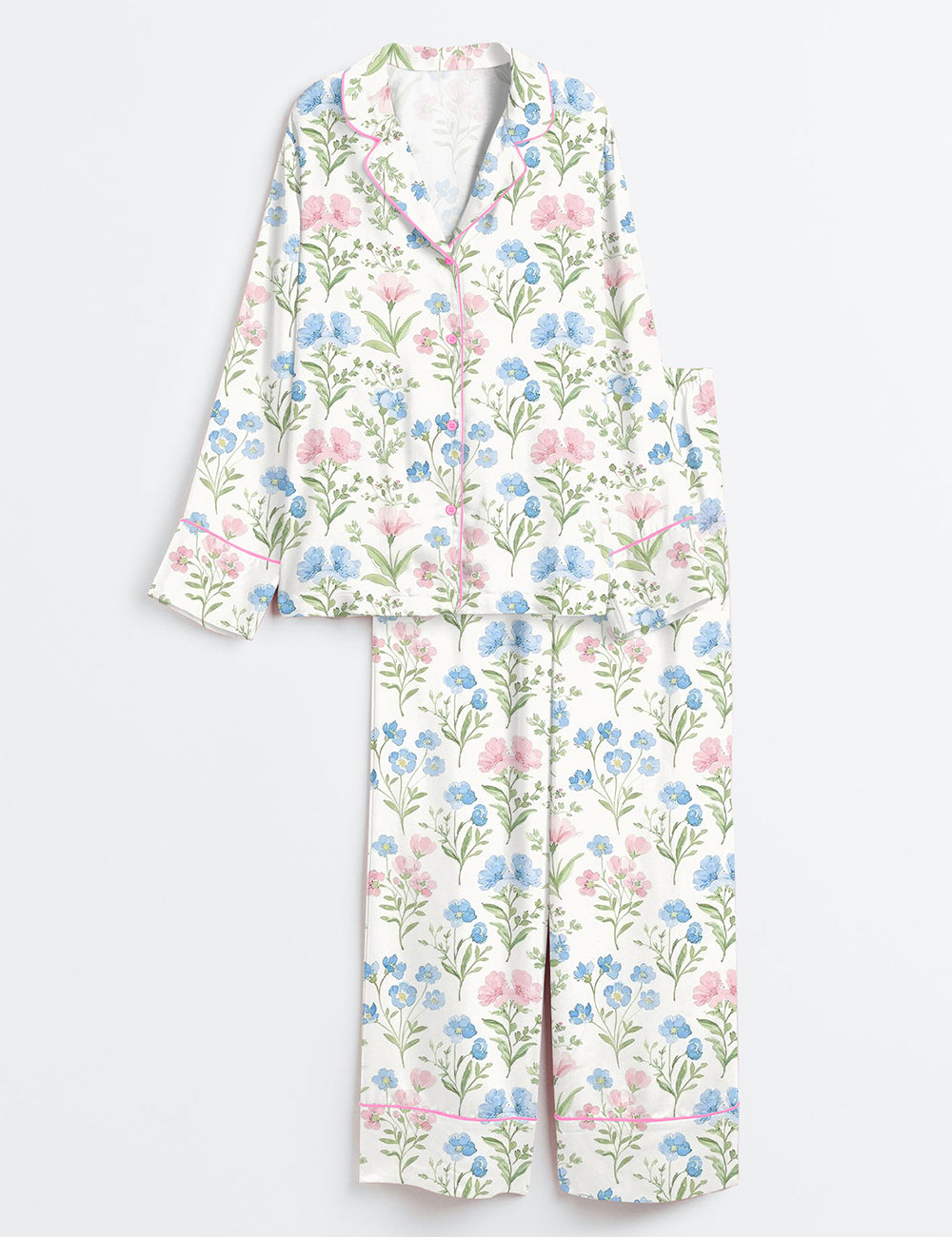 Women’s Pastel Garden Floral Long Sleeve Satin Pajama Set