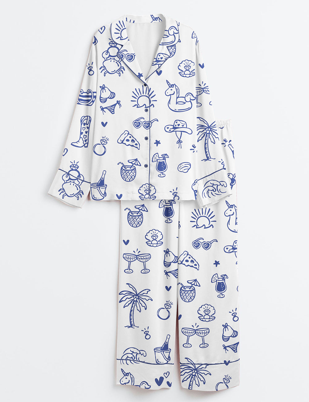 Women’s Beach Bachelorette Coastal Wedding Long Sleeve Satin Pajama Set