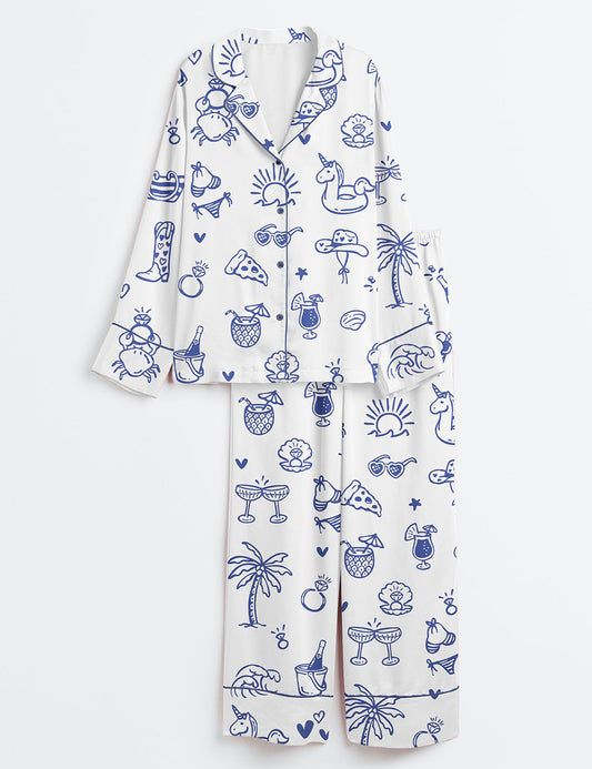 Women’s Beach Bachelorette Coastal Wedding Long Sleeve Satin Pajama Set