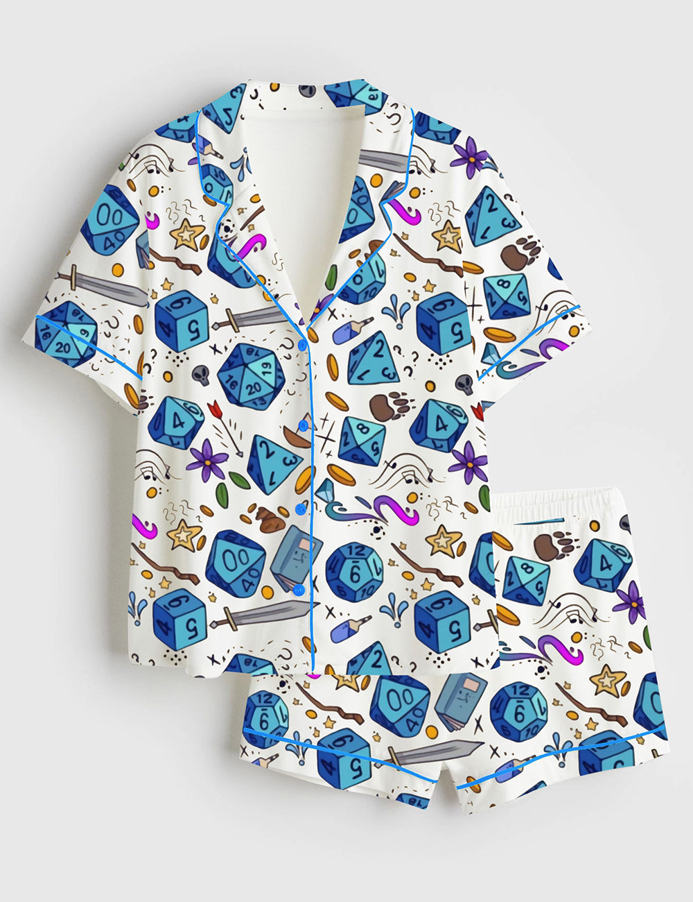 Women’s DND Pattern Ttrpg Tabletop Games Short Sleeve Satin Pajama Set