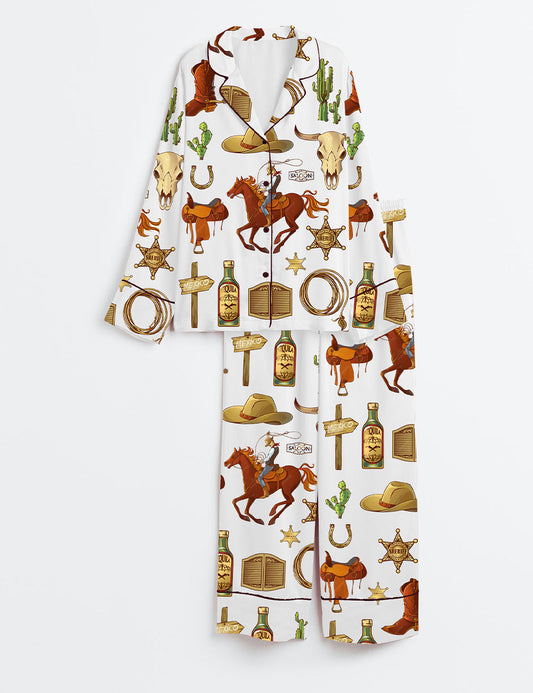 Women's Wild West Long Sleeve Satin Pajama Set