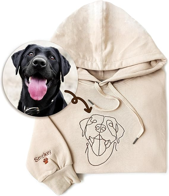 Embroidered Dog Mom Sweatshirt - Personalized Hoodie With Custom One-Line Portrait From Photo - Design Your Own Shirt - Dog Lover Gifts for Men and Women