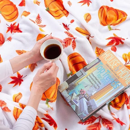 Inhand Fall Throw Blanket, Halloween Pumpkin Autumn Plush Fall Decor Fleece Fuzzy Picnic Throw Blanket for Couch Sofa Chairs, Cute Holiday Orange Leaf Blankets and Throws for Home