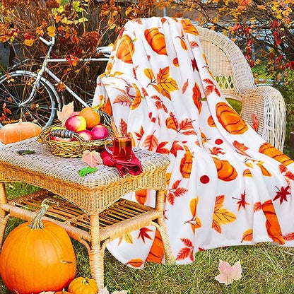 Inhand Fall Throw Blanket, Halloween Pumpkin Autumn Plush Fall Decor Fleece Fuzzy Picnic Throw Blanket for Couch Sofa Chairs, Cute Holiday Orange Leaf Blankets and Throws for Home