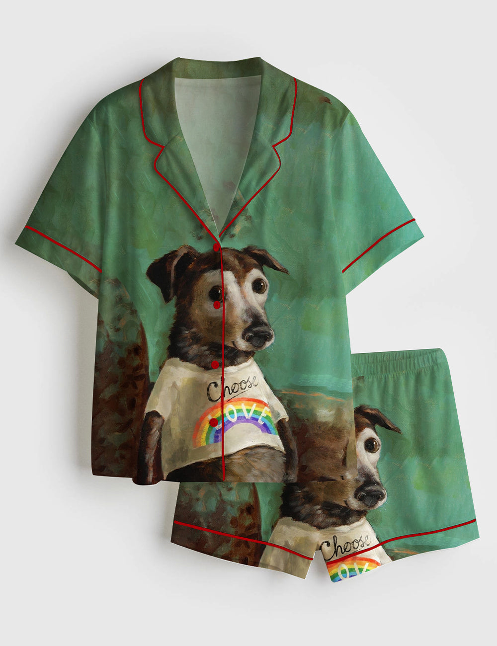 Women’s Choose Love Rainbow Gay Dog Short Sleeve Satin Pajama Set
