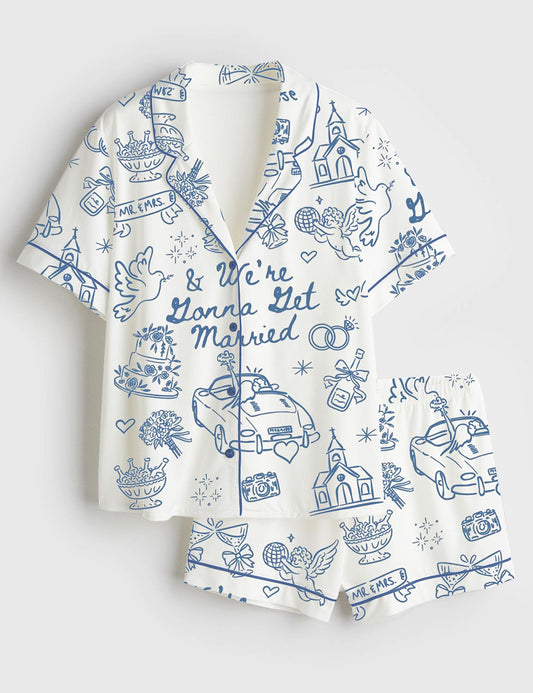 Women’s Going To The Chapel We're Gonna Get Married Wedding Short Sleeve Satin Pajama Set