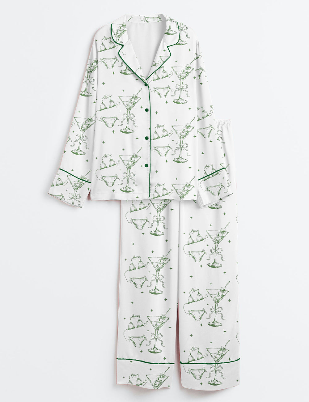 Women's Bikinis And Martinis Bachelorette Long Sleeve Satin Pajama Set