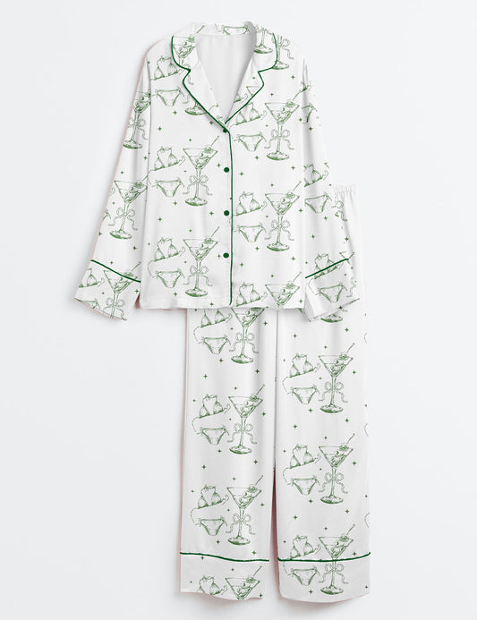 Women's Bikinis And Martinis Bachelorette Long Sleeve Satin Pajama Set