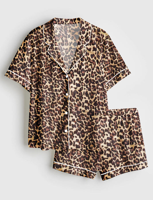 Women's Leopard Print Short Sleeve Pajama Set