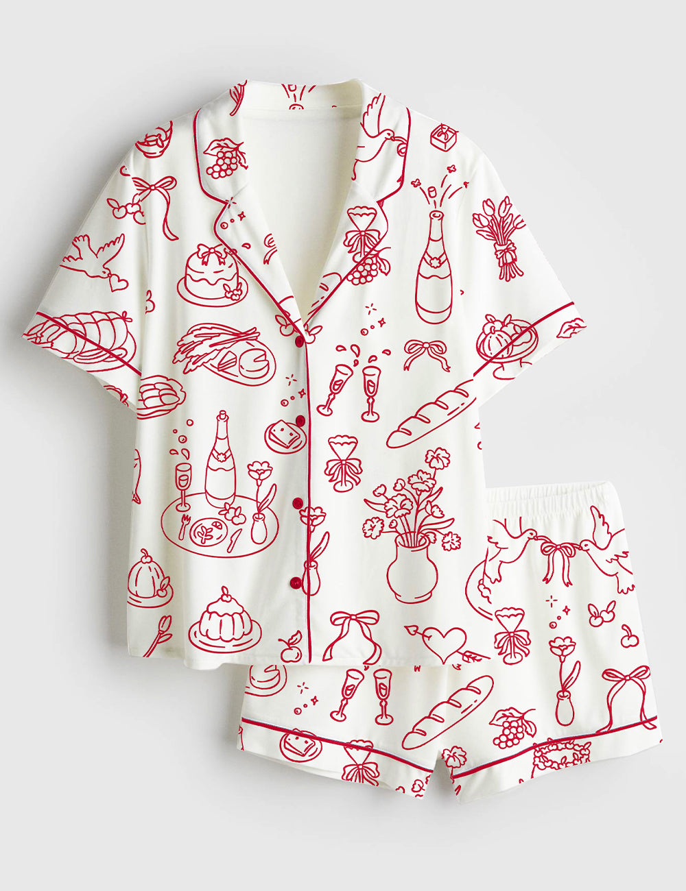 Women's Hand Drawn Wedding Short Sleeve Satin Pajama Set