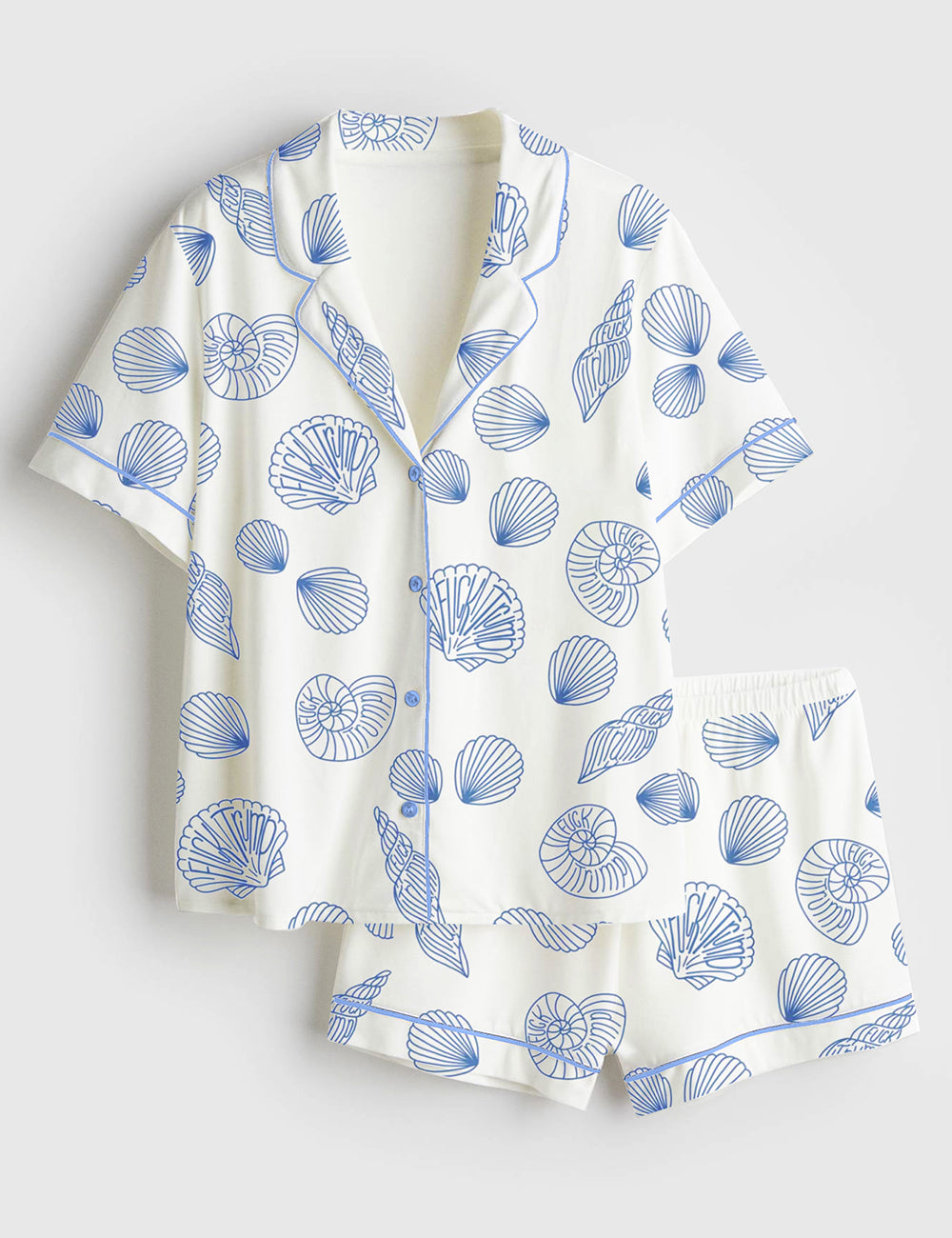 Women’s Coastal Shell Summer Beach Bachelorette Short Sleeve Satin Pajama Set