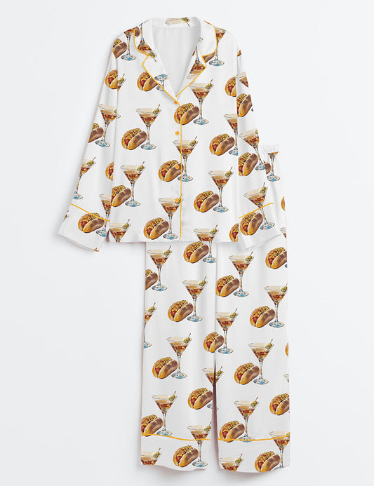 Women’s Hot Dog And Dirty Martini Long Sleeve Satin Pajama Set