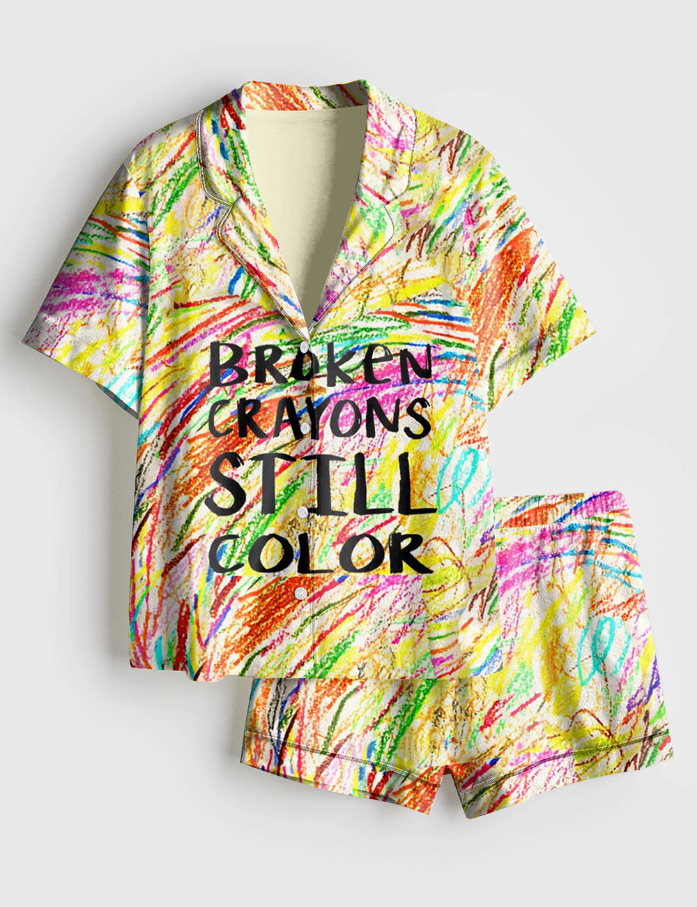 Women’s Broken Crayons Still Color Short Sleeve Satin Pajama Set