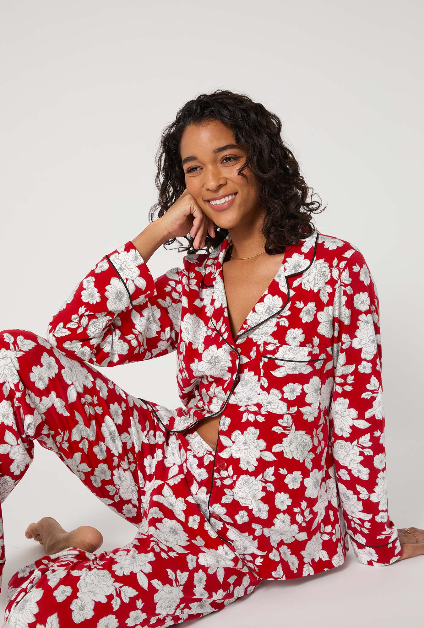 Floral Charm Long Sleeve Classic Stretch Jersey Pj Set