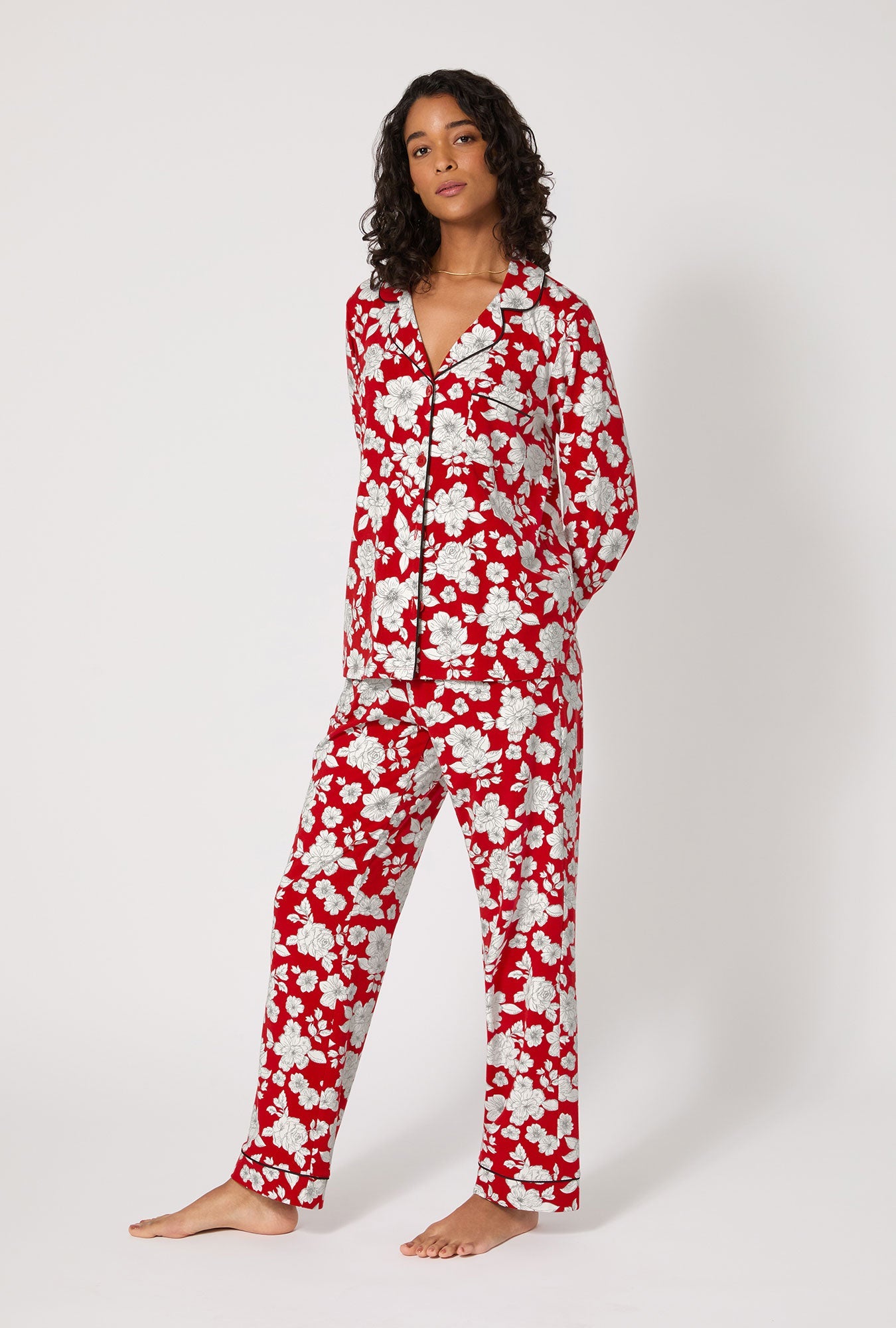 Floral Charm Long Sleeve Classic Stretch Jersey Pj Set