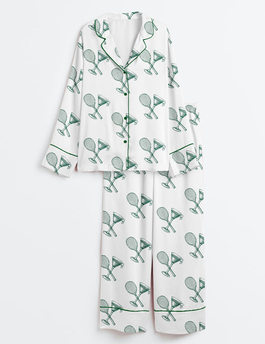 Women's Tennis Club Tennis Martini Long Sleeve Satin Pajama Set