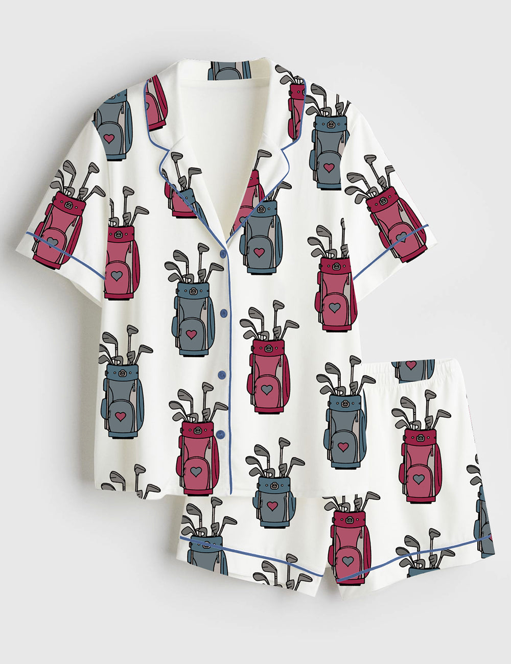 Women’s Golf Pun Look How Par We've Come Cute Golf Print Short Sleeve Satin Pajama Set