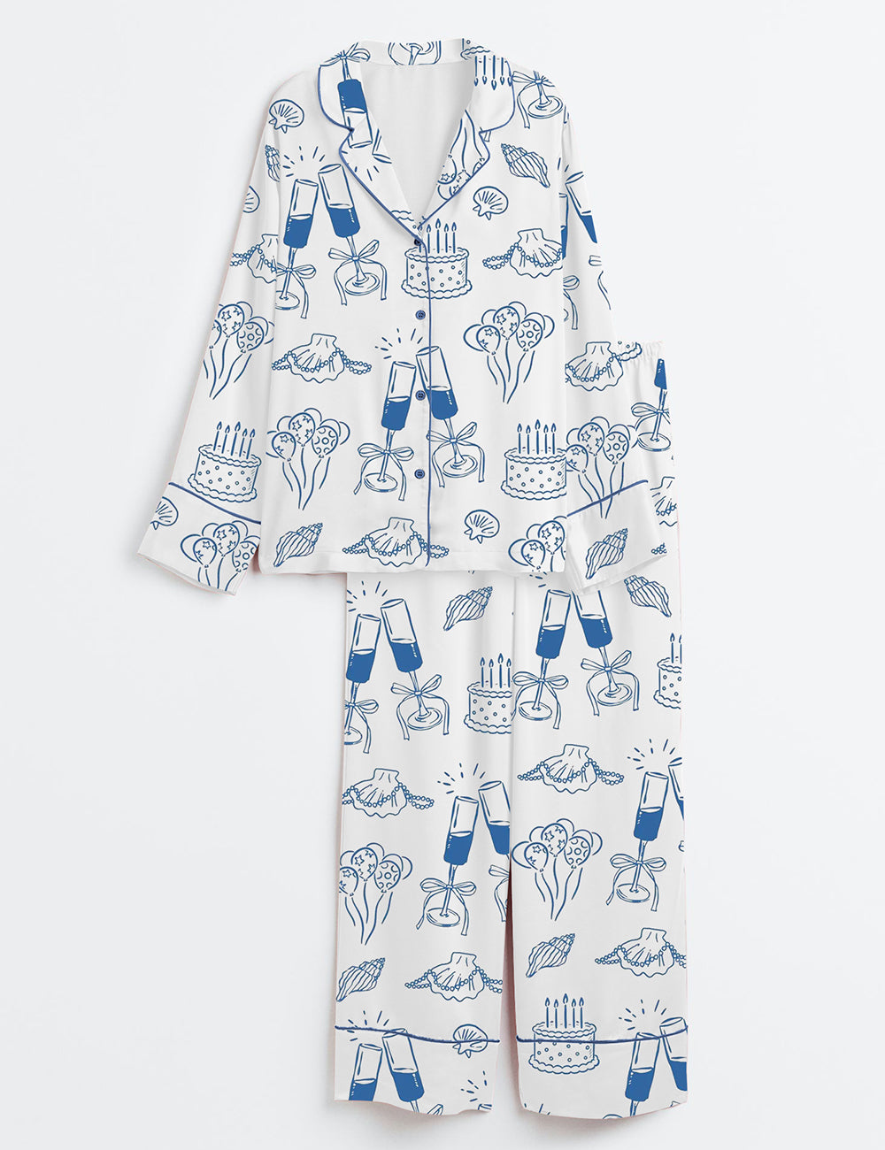 Women’s Beach Coastal Birthday Party Favors Summer Long Sleeve Satin Pajama Set