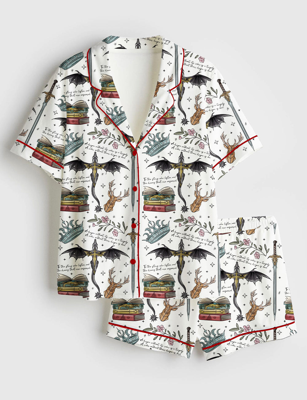 Women’s Fourth Wing Dragon Fantasy Wing  Bookish Reading Short Sleeve Satin Pajama Se