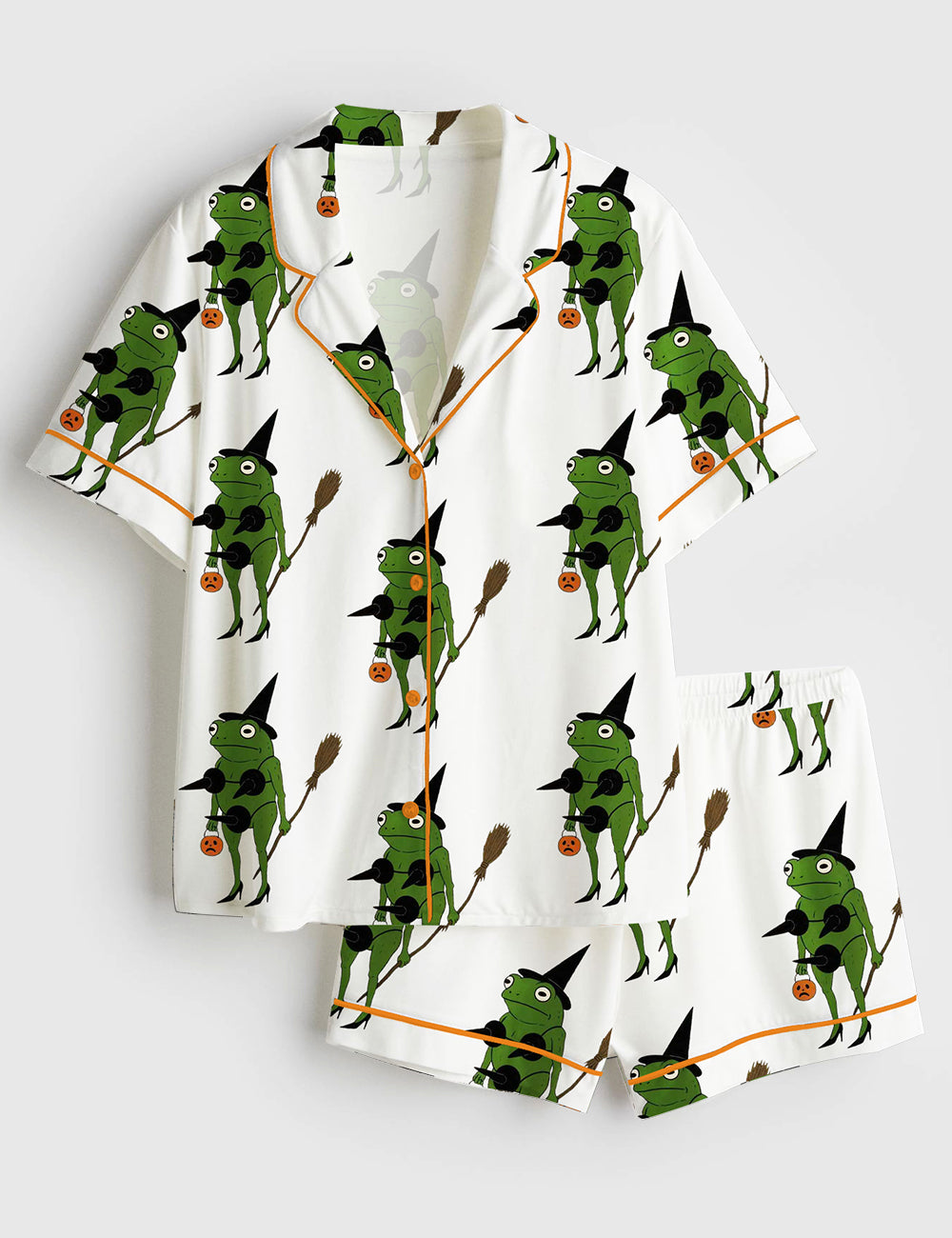 Women’s Slut For October Funny Frog Halloween Spooky Season Short Sleeve Satin Pajama Set