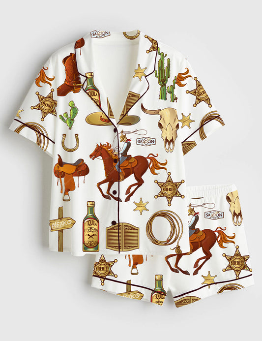 Women's Wild West Short Sleeve Satin Pajama Set