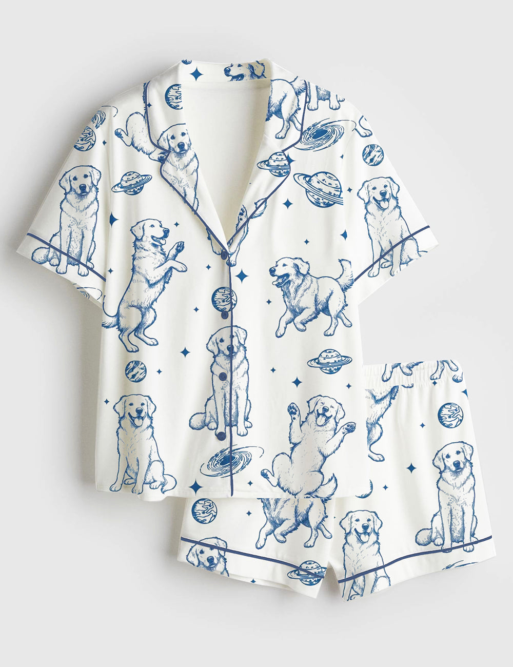 Women's Golden Retriever In Space Dog Lover Short Sleeve Satin Pajama Set