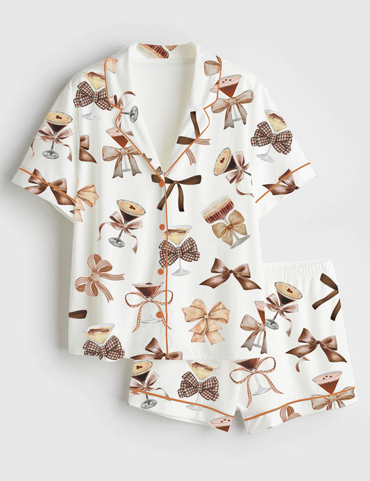 Women's Espresso Martini Short Sleeve Satin Pajama Set