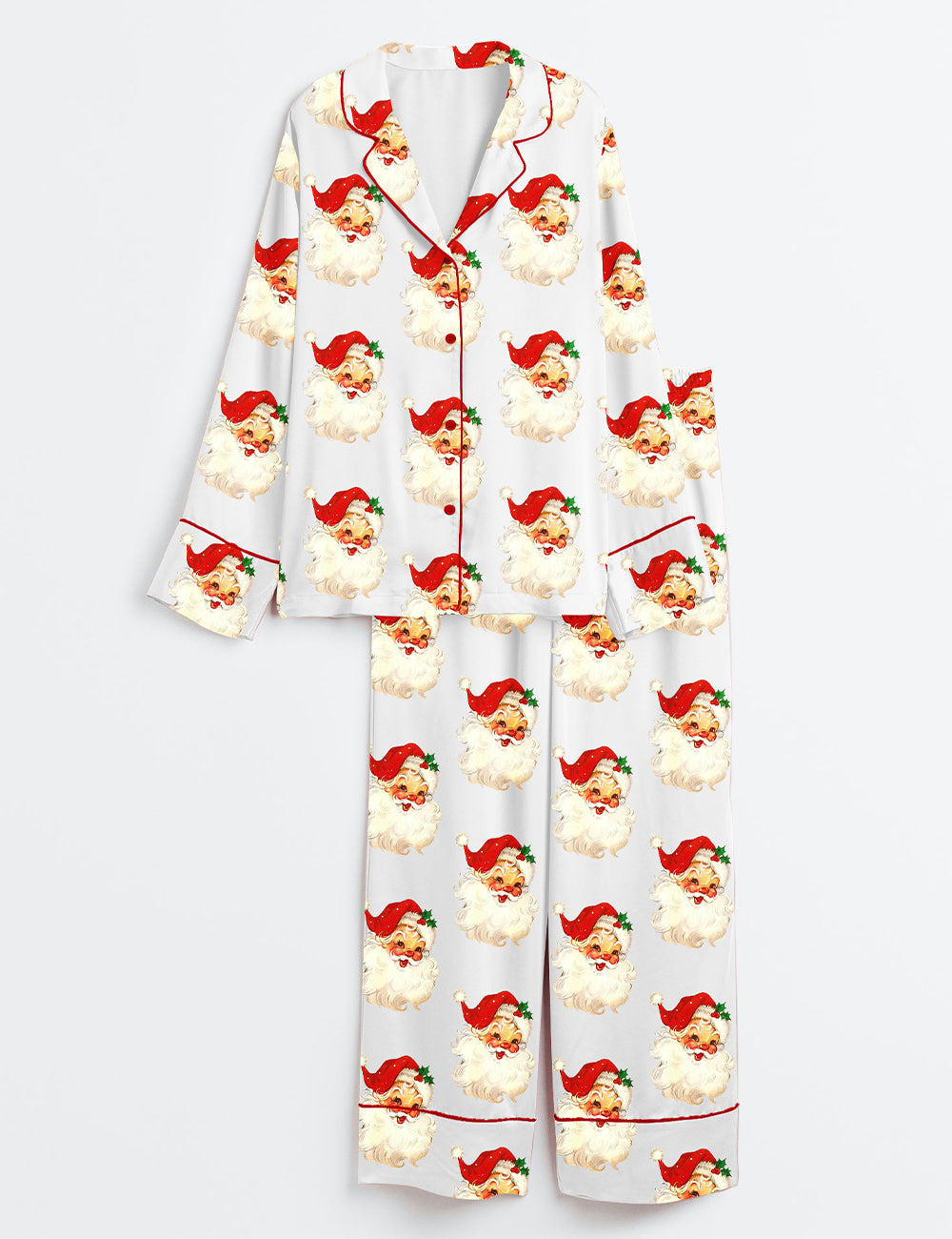 Women’s Merry And Bright Vintage Santa Christmas Retro Santa Claus Christmas Family Long Sleeve Satin Pajama Set