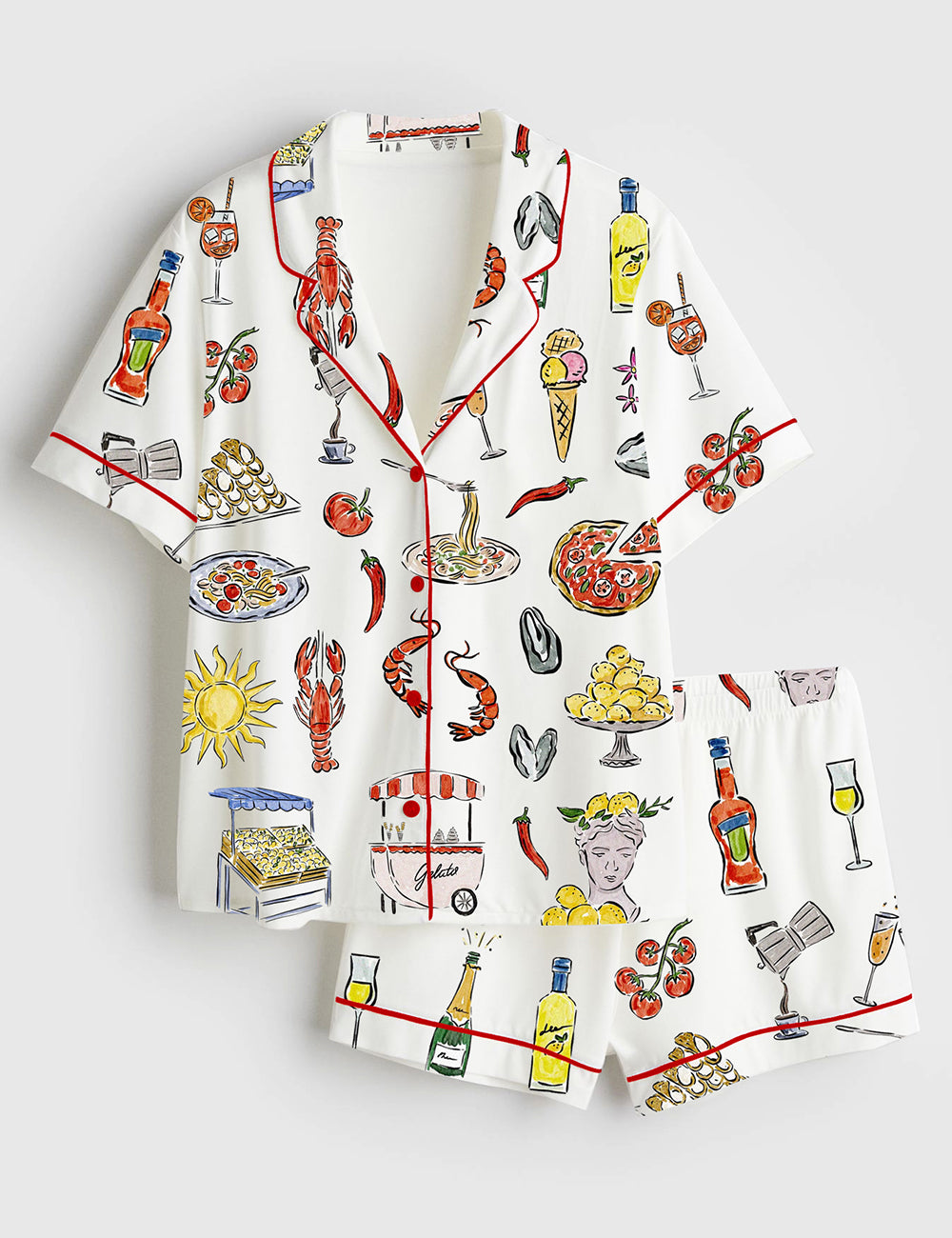 Women’s Italian Dinner Wedding And Bachelorette Party Italian Summer Food Short Sleeve Satin Pajama Set