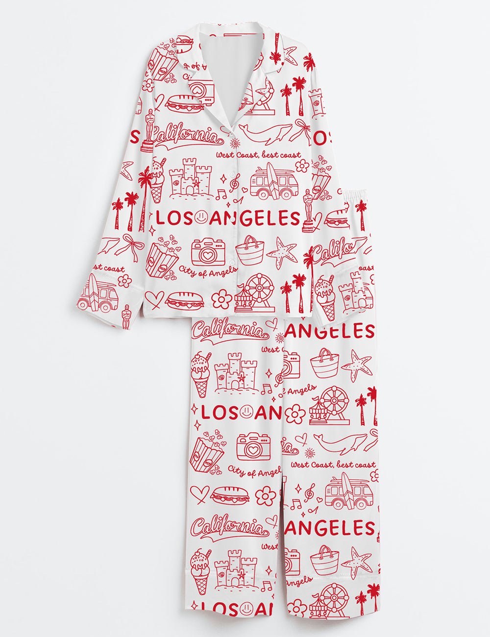Women’s Los Angeles California Landmarks I Love LA Hollywood USA Long Sleeve Satin Pajama Set