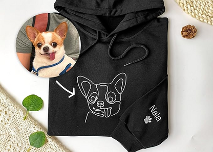 Embroidered Dog Mom Sweatshirt - Personalized Hoodie With Custom One-Line Portrait From Photo - Design Your Own Shirt - Dog Lover Gifts for Men and Women