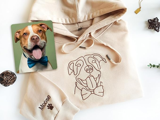 Embroidered Dog Mom Sweatshirt - Personalized Hoodie With Custom One-Line Portrait From Photo - Design Your Own Shirt - Dog Lover Gifts for Men and Women