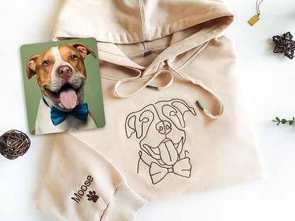 Embroidered Dog Mom Sweatshirt - Personalized Hoodie With Custom One-Line Portrait From Photo - Design Your Own Shirt - Dog Lover Gifts for Men and Women