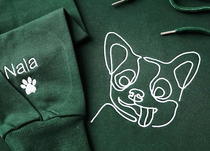 Embroidered Dog Mom Sweatshirt - Personalized Hoodie With Custom One-Line Portrait From Photo - Design Your Own Shirt - Dog Lover Gifts for Men and Women