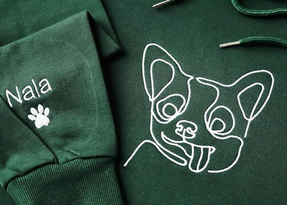 Embroidered Dog Mom Sweatshirt - Personalized Hoodie With Custom One-Line Portrait From Photo - Design Your Own Shirt - Dog Lover Gifts for Men and Women