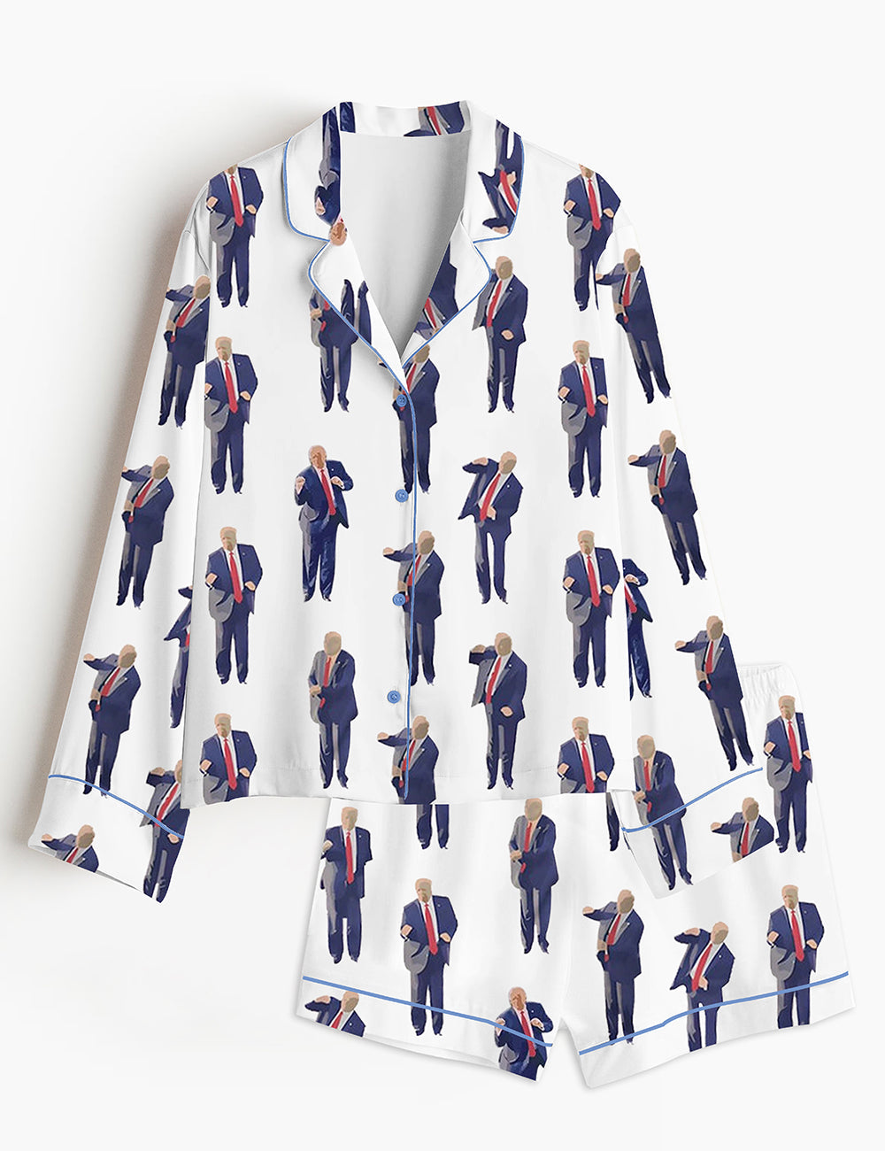 Women's DJ America Long Sleeve Short Pants Satin Pajama Set