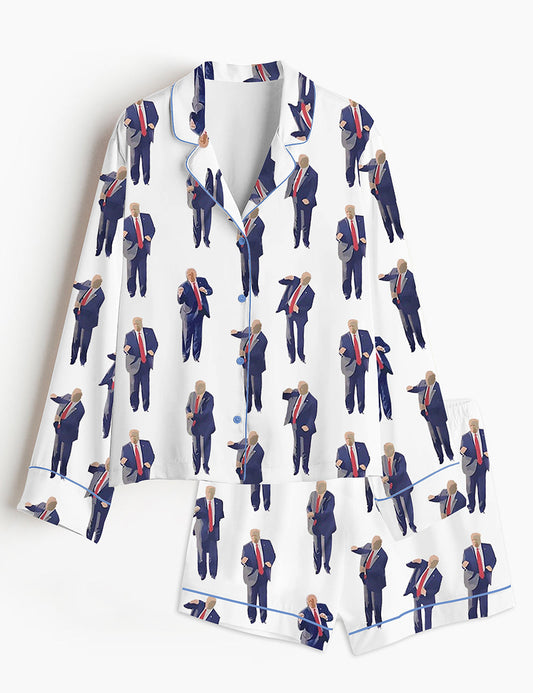 Women's DJ America Long Sleeve Short Pants Satin Pajama Set