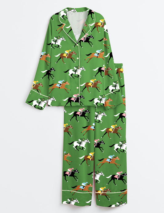 Women’s Kentucky Derby Day Long Sleeve Satin Pajama Set