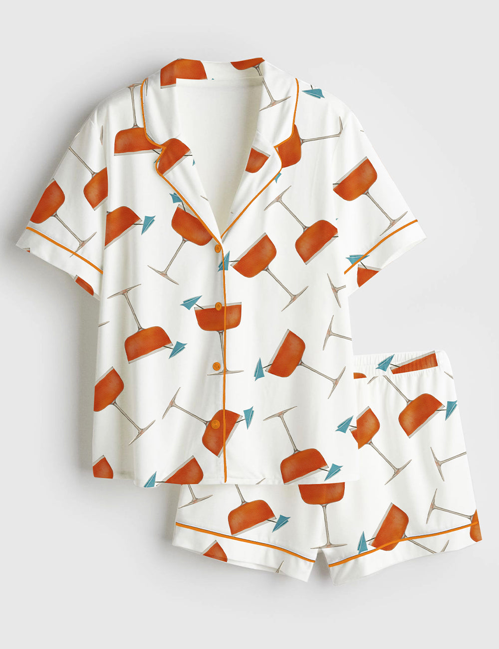 Women’s Paper Plane Cocktail Short Sleeve Satin Pajama Set