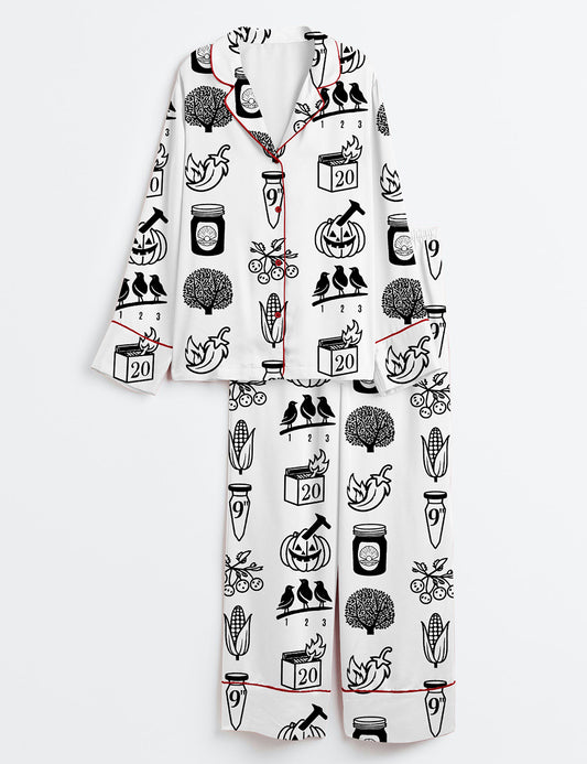 Women’s 90s Rock Icons Grunge Style Retro Music Rock Band Print Long Sleeve Satin Pajama Set