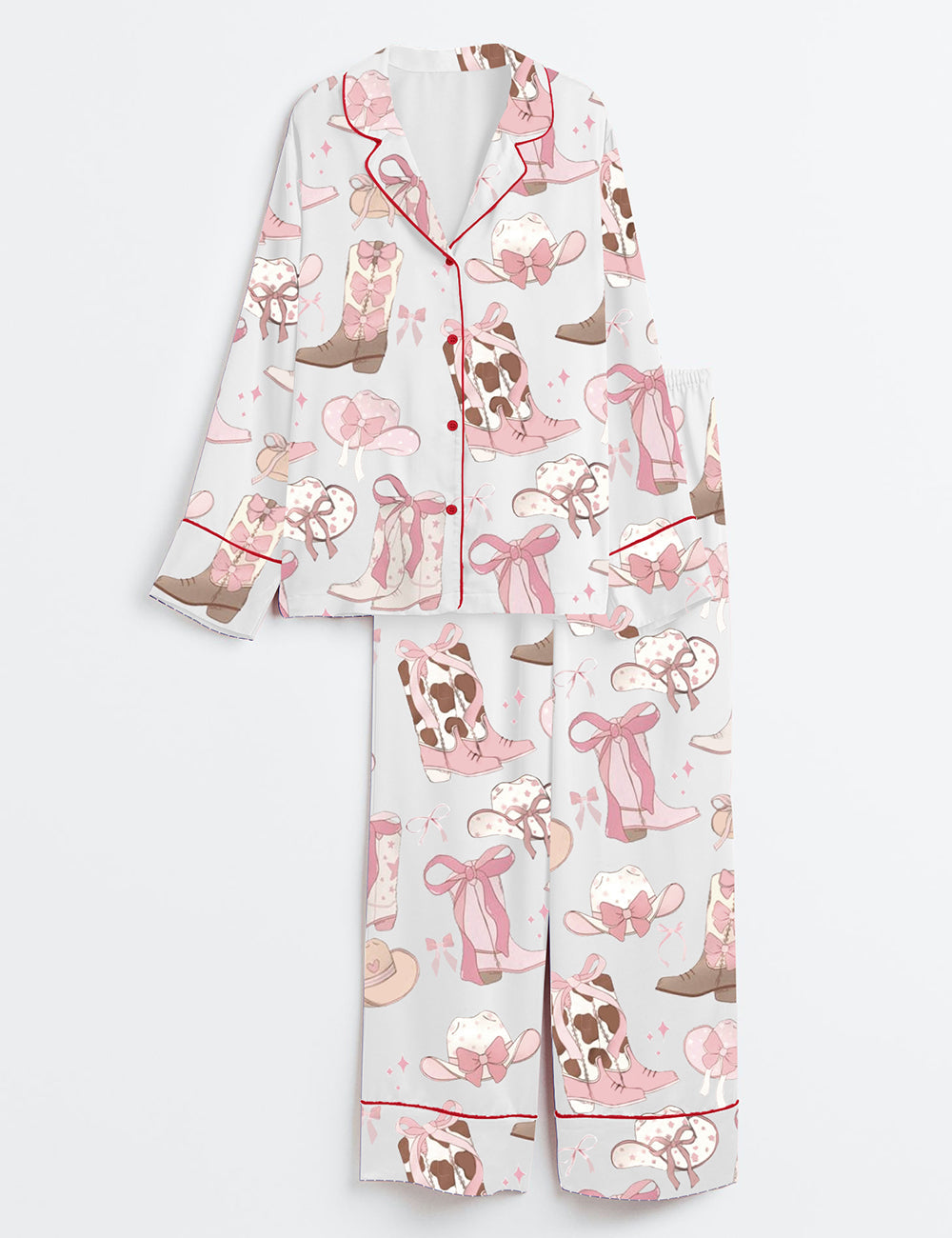 Women's Cowgirl Coquette Long Sleeve Satin Pajama Set