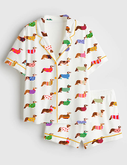 Women's Corgi Love Short Sleeve Satin Pajama Set