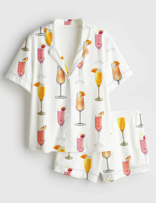 Women’s Best Champagne For Mimosas Short Sleeve Satin Pajama Set