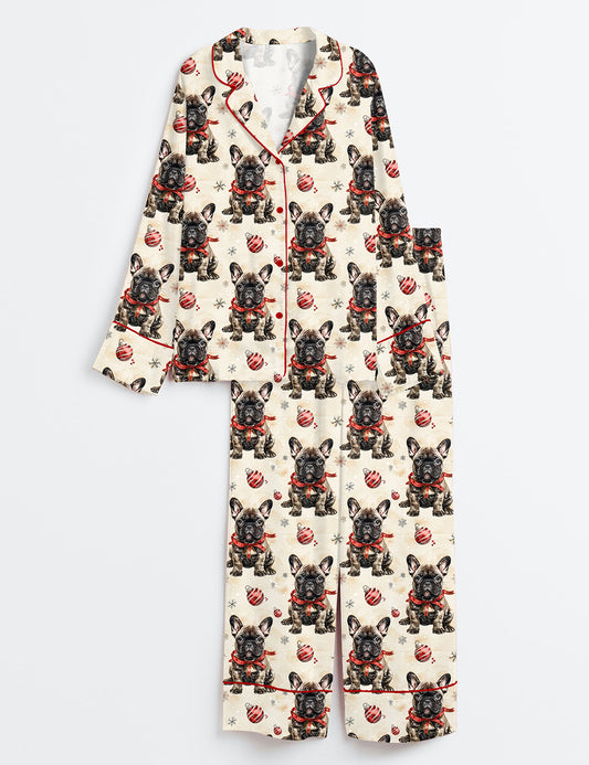 Women’s French Bulldog Christmas Long Sleeve Satin Pajama Set