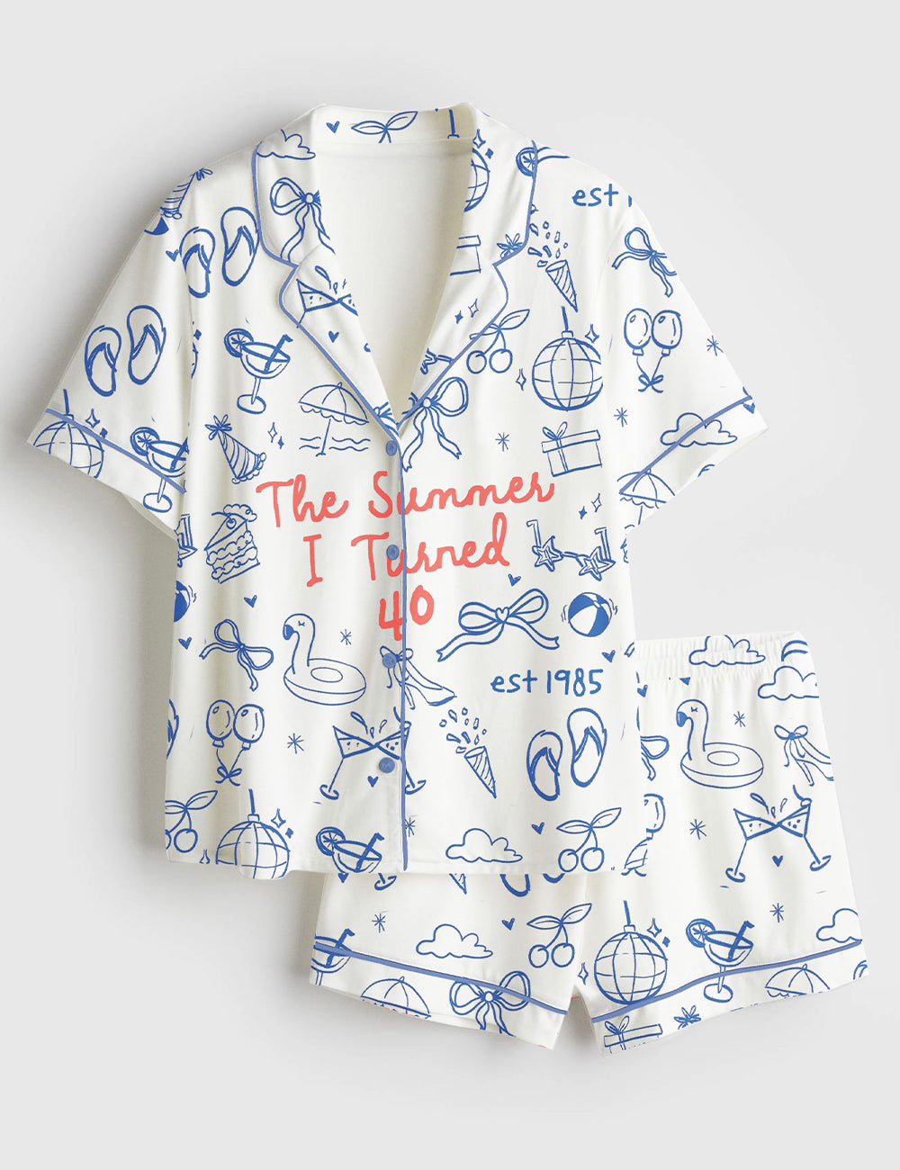 Women's Summer 40th Birthday Trip Short Sleeve Satin Pajama Set