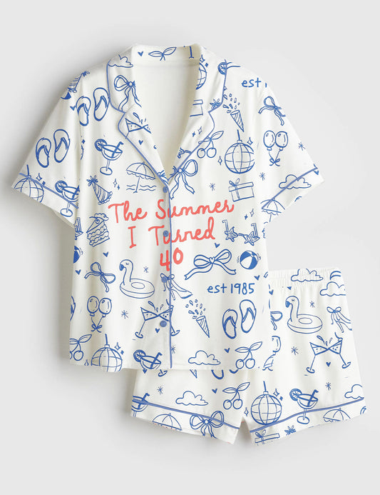 Women's Summer 40th Birthday Trip Short Sleeve Satin Pajama Set